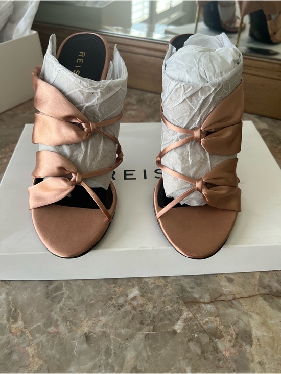 Reiss Shoes - Reiss Rose Gold Satin Bow Slide Heels
